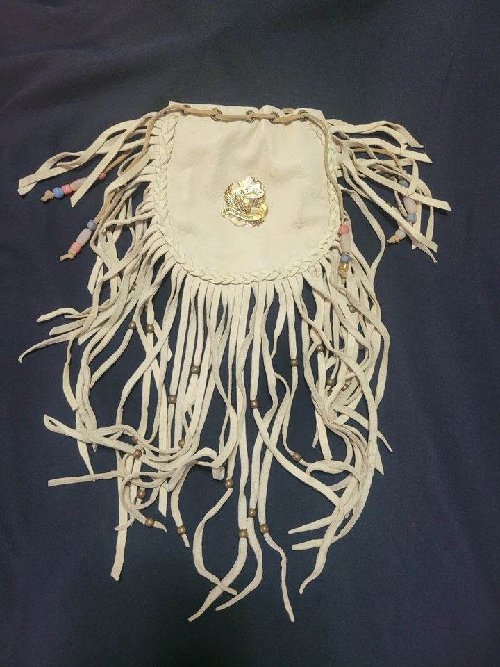 Rara Bolsa Balde Pequena Vintage Harley Davidson Cor Creme Franja com Contas - Imagem 1 de 4