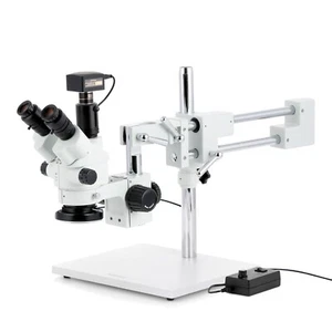 Amscope 7X-45X SimulFocal Boom Stereo Zoom Microscope+10MP Camera+LED Ring Light - Picture 1 of 17