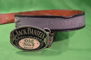 Hebilla de cinturón Jack Daniels vintage antiguo no. Cinturón de cuero negro/gris 7 y Tooled, 40 - Imagen 1 de 7