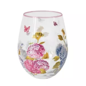 Butterfly Blossom Stemless Glass Gin Copa Cup Tumbler Watercolour Floral Design - Picture 1 of 1