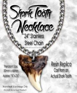 LARGE STAINLESS STEEL CHAIN MEGALODON 2¼" BIG SHARK TOOTH NECKLACE - FREE SHIP' 