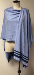 J JILL LIGHT BLUE FINE KNIT SCARF STYLE CAPE PONCHO W DARKER BLUE TRIM O/S EUC - Picture 1 of 9