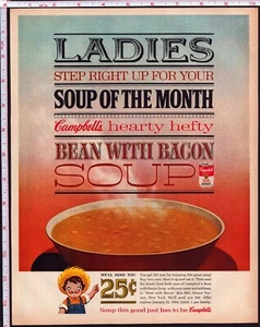 Sopa del mes Campbell's 1960 tocino de carne DAMAS STEP RIGHT UP ANUNCIO IMPRESO DE COLECCIÓN - Imagen 1 de 1