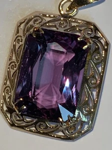 🌟 Stunning Vintage 11.66ct Synthetic Color-Change Sapphire 14k Gold Pendant 🌟 - Picture 1 of 22