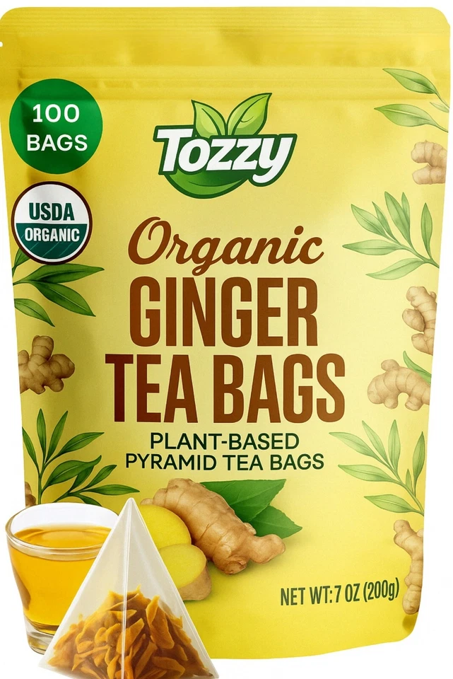 Organic Ginger Tea Bags - 100 Count (Plant-Based Pyramid Tea Bags) - Image 1 of 4