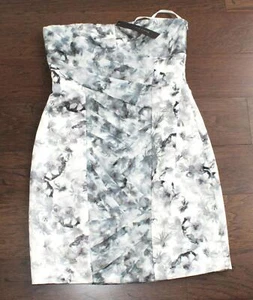 New $368 Cynthia Steffe Strapless Mini Dress Women's 6 White Black Silk Cotton - Picture 1 of 6