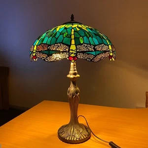 Dragonfly style Tiffany Table Lamp Green & Yellow Creative Art 16" Shade Decor - Picture 1 of 13