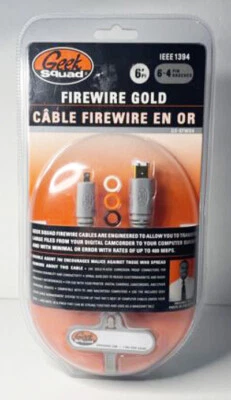 Geek Squad Firewire Gold 6’ 6-4 Pin New IEEE 1394 Sealed NEW Cable Customizers - Image 1 of 2