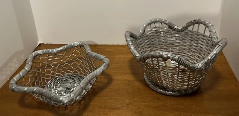 Lot of 2 Aluminum Baskets. Assorted Sizes. Made in India. Star And flower shape Cover