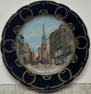Antique Hand Painted 'Downtown BOSTON Trolley' CITY SCENE Pouyat LIMOGES PLATE - Foto 1 di 10