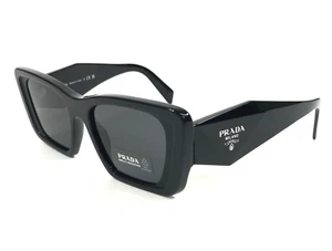 Prada Sunglasses SPR08Y 1AB-5S0 Shiny Black Cat Eye Frames with Dark Gray Lenses - Picture 1 of 12
