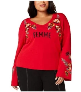 INC Women's Plus Red Embroidered Bell-Sleeve Sweater NWOT Size 3X MSRP $109 - Picture 1 of 2