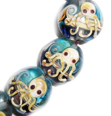 4 cuentas de vidrio de murano hechas a mano pulpo color azul 19 mm lenteja 4 cuentas (#a56) Foto 1 de 2