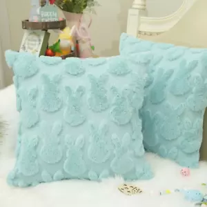 Easter Bunny Soft Plush Pillow Covers, 18 X 18 Inch Set of 2, Fluffy Faux Fur Wo - Picture 1 of 12