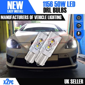 2x Seat Leon DRL WHITE CANBUS ERROR FREE 50w P21W 382 BA15s 1156 LED - Picture 1 of 5
