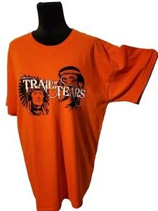 TEE SHIRT 2010 TRAIL OF TEARS ORANGE w BLACK GRAPHIC INDIAN CHIEF AND MAIDEN... - Picture 1 of 6