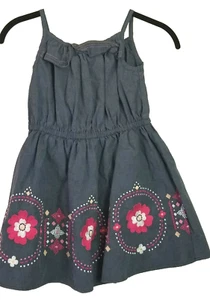 Gymboree Girls size 6 Dress Soft Blue Chambray Embroidered Pink Design Pullover - Picture 1 of 6