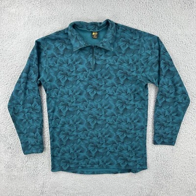 Camisa De Colección REI 90s Para Hombre Mediana 1/4 Cremallera Verde Floral Capa Base Hecha en EE. UU. Foto 1 de 4