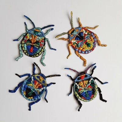 Hibiscus Harlequin Bugs 4 pcs Set Handmade Embroidered Patch - Image 1 of 3