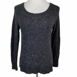 Apt. 9 Metallic Silver Sequin Sweater Women's Petite Small Black Long Sleeve - Picture 1 of 8