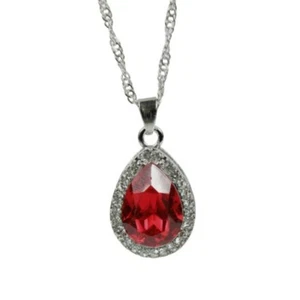925 Sterling Silver Red Ruby Engagement Pendant, Wedding Ruby Pendant Necklace 4 - Picture 1 of 3