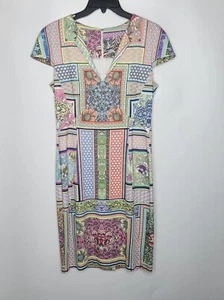 Just Cavalli Geometric/Floral Print Dress Size XL Cap Sleeve V-neck Knee-length - Picture 1 of 8