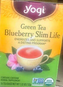 GREEN TEA BLUEBERRY SLIM LIFE ENERGIZES AND SUPPORTS 16 TEA BAGS - Picture 1 of 2