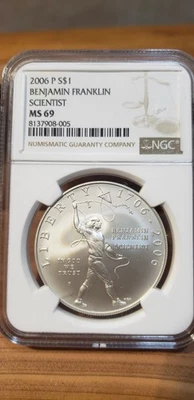 2006-P Benjamin Franklin Scientist Commemorative Silver Dollar NGC MS69 - Image 1 of 4