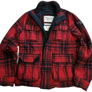 Vintage Abercrombie & Fitch Jacket Mens Medium Red Plaid Pine Point Wool Y2K - Picture 1 of 13