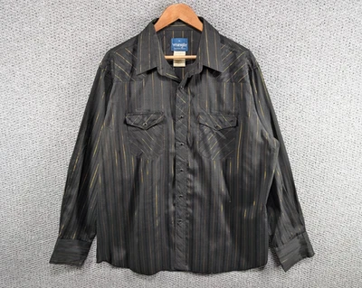 WRANGLER Vintage Western Black Gold Metallic Stripe Rancher Snap Button Shirt XL - Image 1 of 4