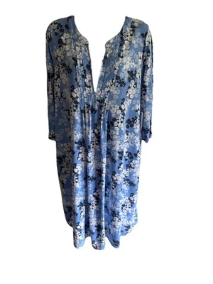 Vestido camisón Woman Within cómodo casa/día azul + blanco negro floral M 14-16 Foto 1 de 4