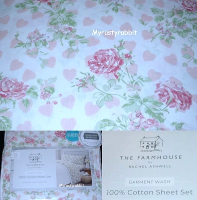 The Farmhouse by Rachel Ashwell Hearts & Roses Queen Sheets 4 Pc - 100% Cotton - Image 1 of 4