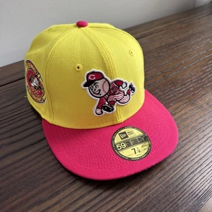 New Era Cincinnati Reds Mr. Red 59Fifty Yellow Pink MLB ASG Fitted Hat Cap 7 1/8 - Picture 1 of 4