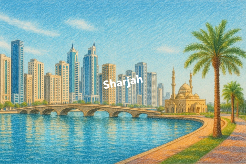 Arte a lápiz de colores Sharjah (imagen generada por IA) Foto 1 de 1