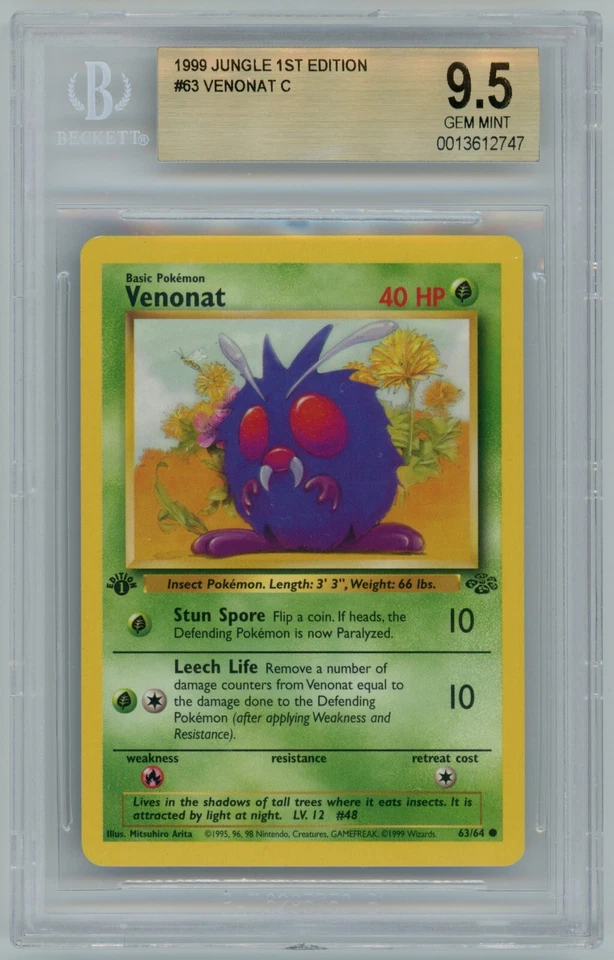 1999 Pokémon Jungle 1st Edition #63 Venonat BGS 9.5 Gem Mint - Image 1 of 2