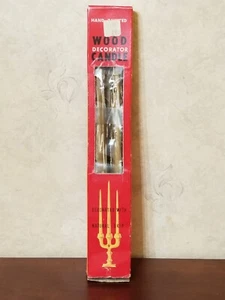 2 VTG MCM Wood Wooden Faux Fake Dripping CANDLE CANDLESTICKS 12” Tapered W/Box - Picture 1 of 8