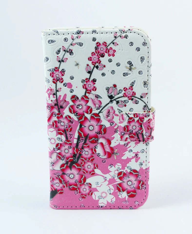 Samsung Galaxy S5 mini Case Flip Etui Tasche Hülle Blumen Frühling rosa weiß  - Bild 1 von 1