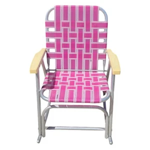 Vtg Outdoor Folding Webbed Pink Rocker Rocking Aluminum Lawn Chair Circ 1950 - Picture 1 of 6
