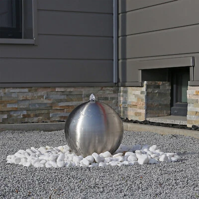 Gartenbrunnen Edelstahl Kugelbrunnen mit LED Beleuchtung Wasserspiel Zierbrunnen - Bild 1 von 4