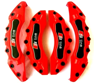 4x Brakes Caliper Covers Red for S-Line Q1 Q2 Q3 Q5 TT RS A1 A5 A6 S3 RS4 A3 A4 - Picture 1 of 7