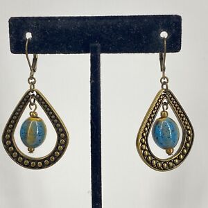 Premier Designs Earrings Womens Bronze Tone Blue Ceramic Bead Dangle