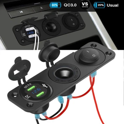 USB Steckdose 12V Wohnmobil QC 3.0 12V Steckdose USB Einbau Auto mit Voltmeter - Bild 1 von 4
