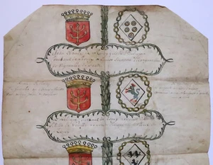 Baum Genealogische Aquarell Gräfe von Roucy 1681/1706 Champagner Ardennes - Picture 1 of 12