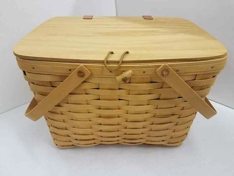 Longaberger 2002 Large Picnic Basket Combo BP+Riser Attached Lid NEW Retired Cover