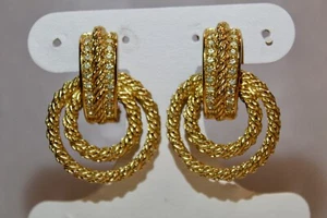 Christian Dior vintage Double Rope Hoop Crystals clip on earrings - Picture 1 of 13