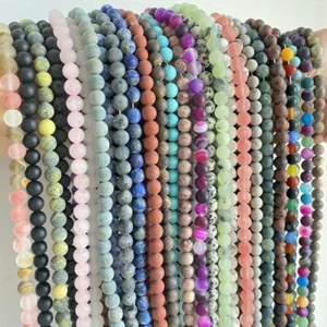 Cuentas sueltas redondas de ágatas de piedras preciosas naturales mate de 4-12 mm para hacer joyas de 15"" - Imagen 1 de 69