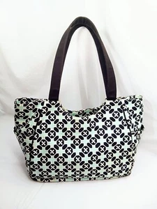 Talbots Heavy Canvas Pale Blue & White Geometric Pattern Tote/ Travel Bag - Picture 1 of 9