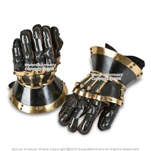 Black Functional Large 16G Steel Princely Hourglass Gauntlets Leather Glove SCA