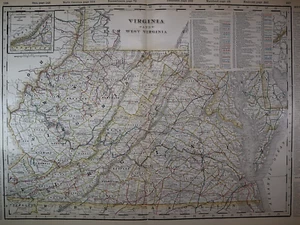 Old 1902 Cram's Railway Atlas Maps VIRGINIA - WEST VIRGINIA ~ (XXLG18x26) -#647 - Picture 1 of 3