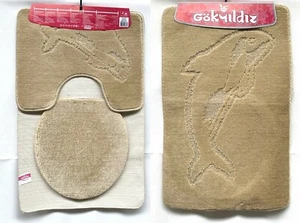 BADGARNITUR 3-TEILIG BADMATTE BAD BADTEPPICH BADVORLEGER 85-55  hellbraun MIT - Bild 1 von 1